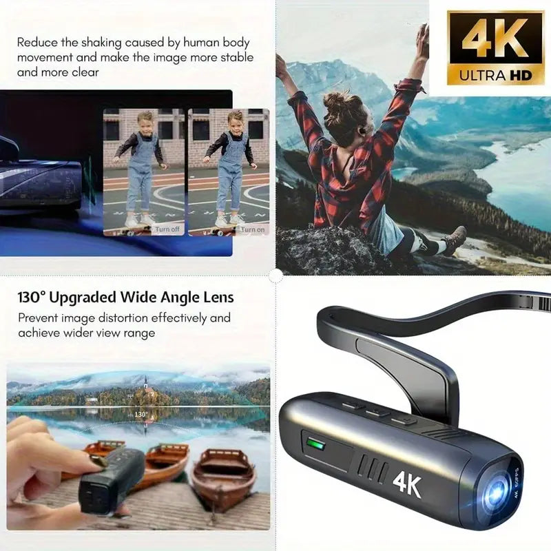 4K 30FPS Action Camera, 120 Wide Angle Lens, Image Stabilization, Manual Controls, Gray and Black